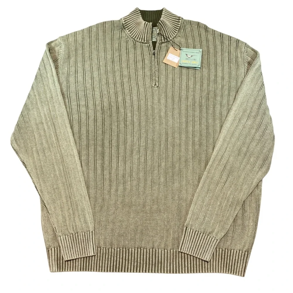 Cooper Jones Mens 2XT Tall Green Ribbed 1/4 Zip Cotton Sweater NWT